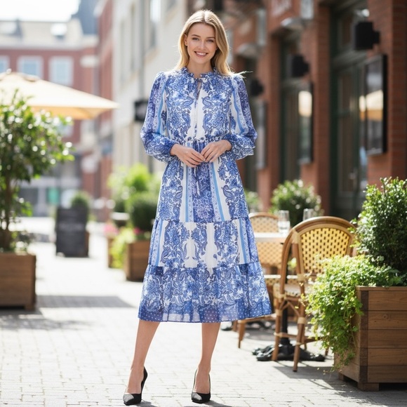 NWT Julia Jordan Blue Paisley Floral Print Midi Dress - Picture 1 of 8